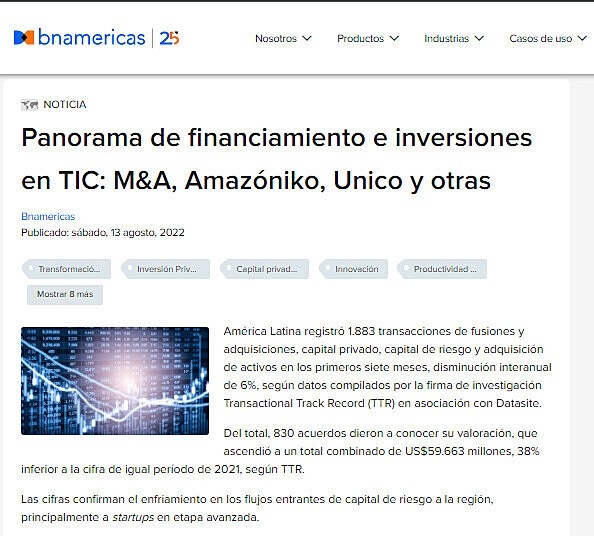 Panorama de financiamiento e inversiones en TIC: M&A, Amazniko, Unico y otras